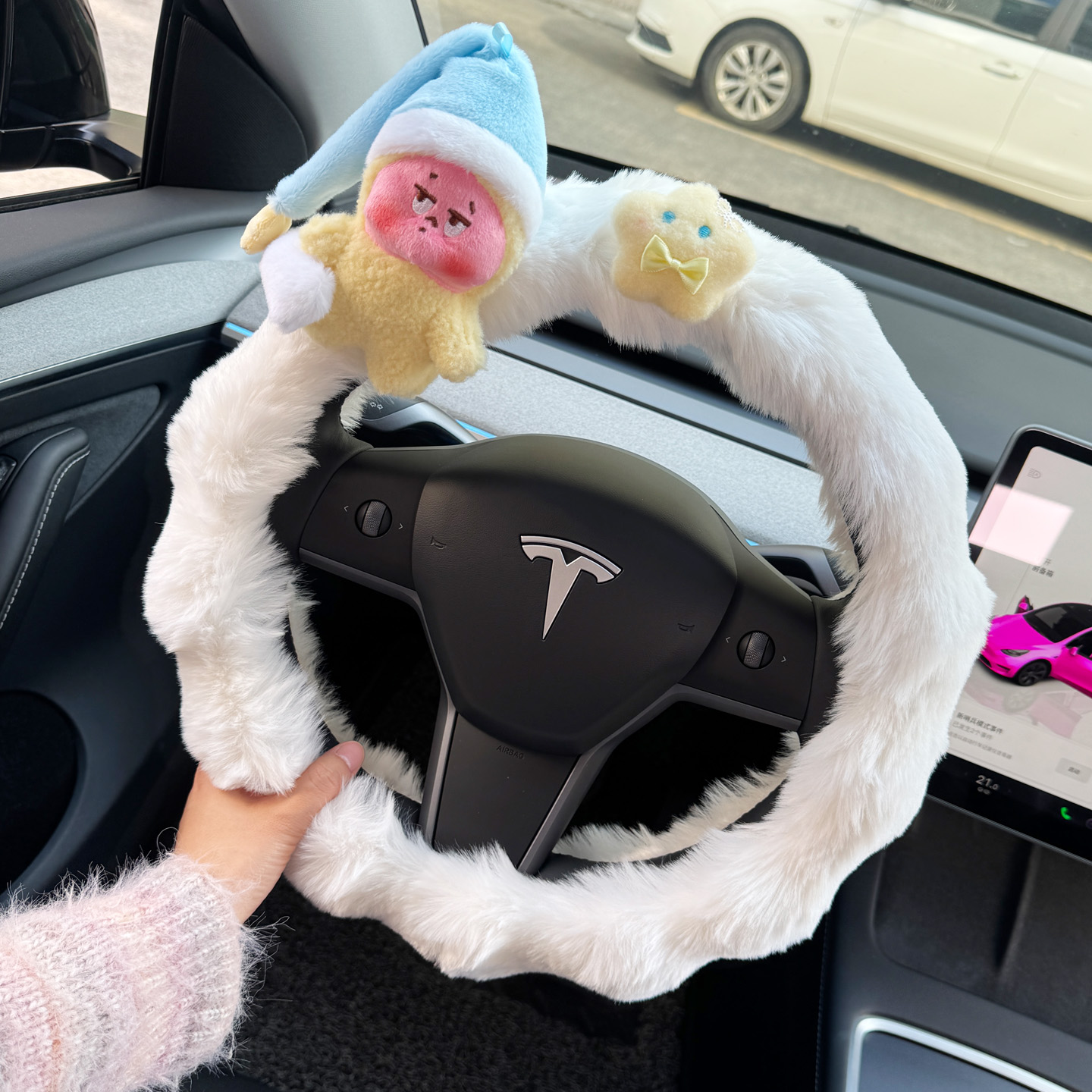 方向盘保护套可爱星星人冬季毛绒加热女士高级感2025新款汽车把套