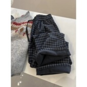 大码 女宽松加绒阔腿裤 女装 胖mm240斤复古格子高腰百搭直筒休闲裤