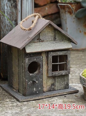 美式乡村木质复古做旧小房子鸟屋花园庭院摆件装饰品园艺杂货挂件