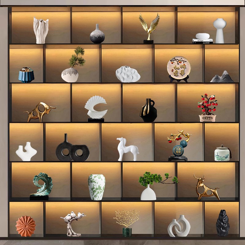 新中式摆件轻奢客厅酒柜电视柜茶室博古架办公室软装饰品摆设