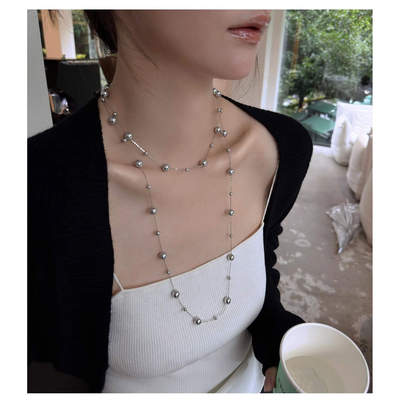 网红爆款满天星长款灰珍珠项链