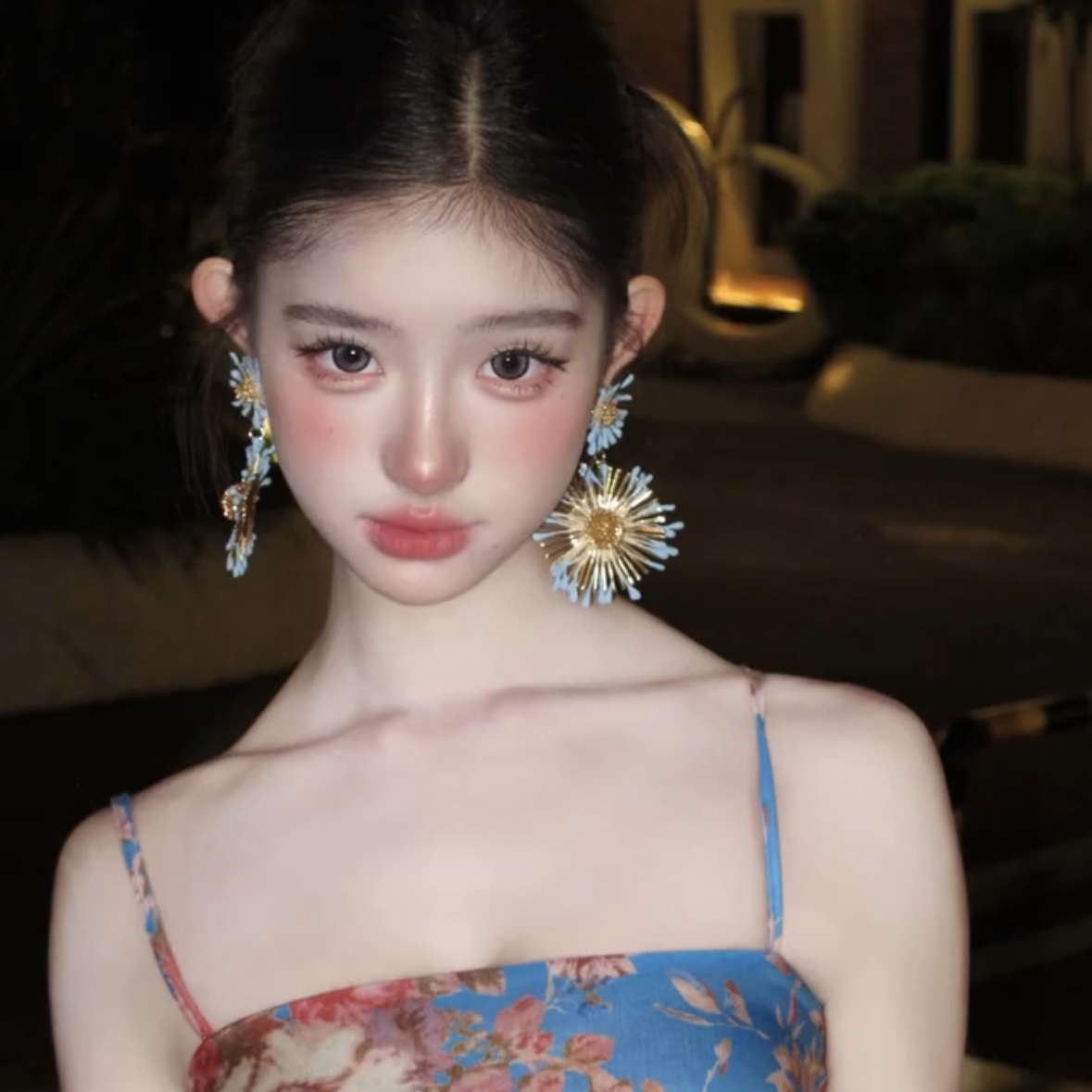海边度假春夏草编太阳花银针耳钉