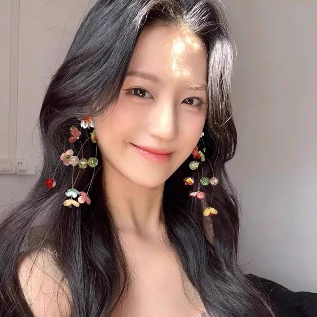 超仙彩色多巴胺串珠流苏花朵耳钉