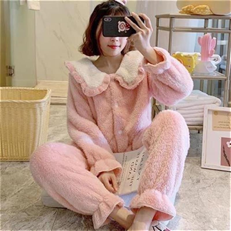 公主风珊瑚绒家居服喂奶孕晚期zA套装孕妇睡衣Q冬款加厚加绒月子