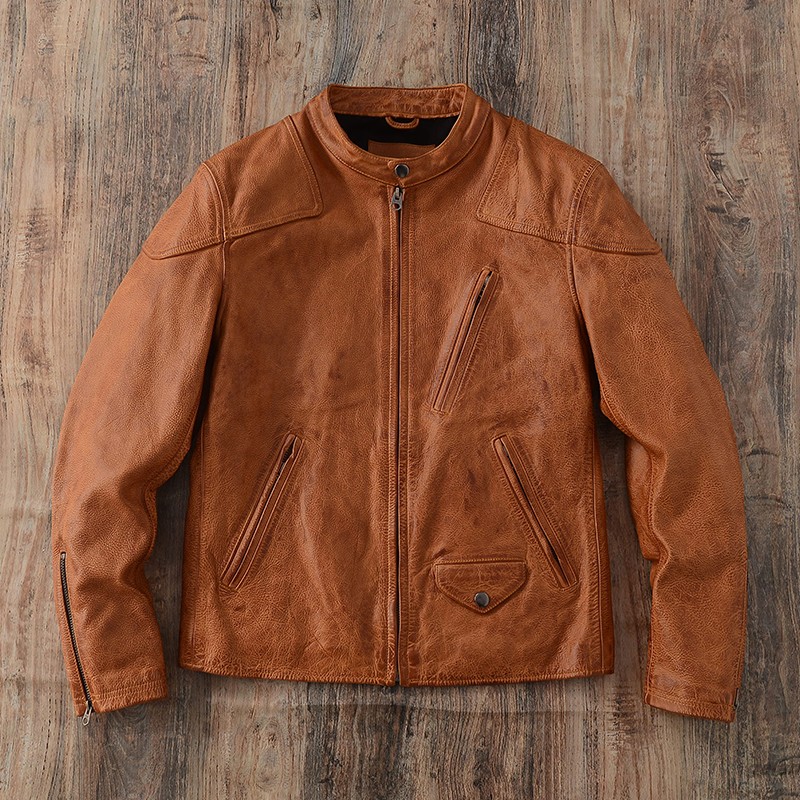 汤姆哈迪同款毒液油蜡牛皮机车皮夹克复古手工擦色做旧真皮皮衣男