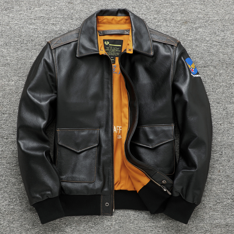 美式大码头层牛皮夹克飞行服真皮