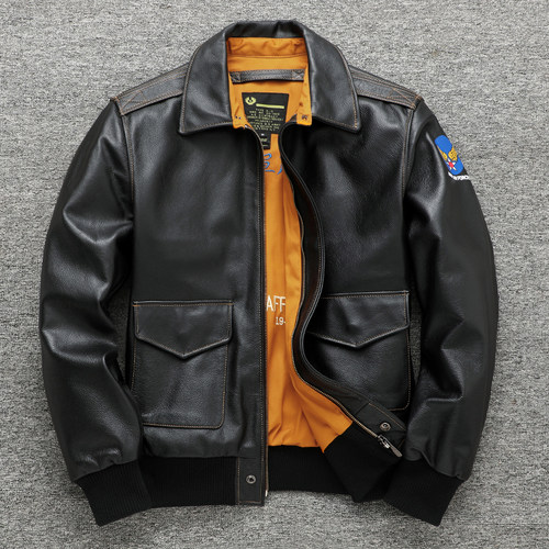 美式大码头层牛皮夹克飞行服真皮