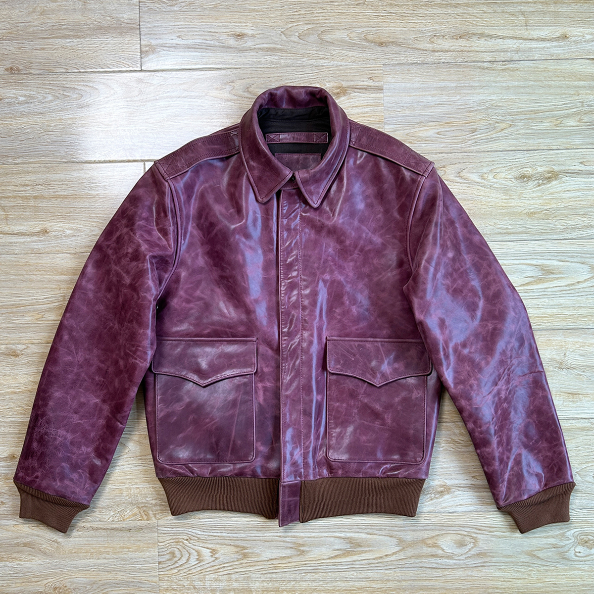 美式复古皮夹克油蜡牛皮翻领男短款女款真皮飞行服外套