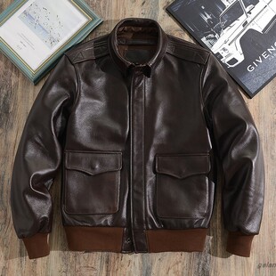男士 真皮皮衣进口头层牛皮皮外套休闲A2重磅加厚皮夹克空军飞行服