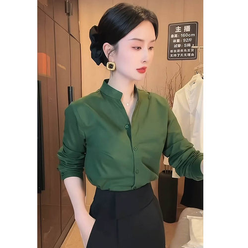 纯色复古港风长袖衬衫女显瘦气质