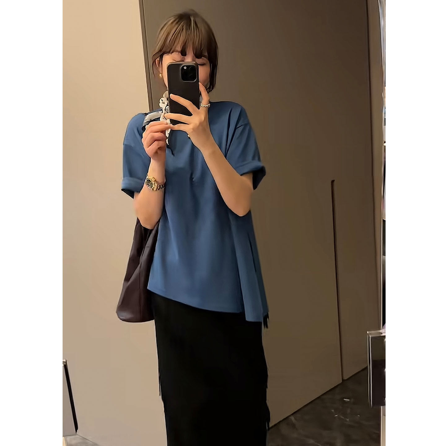 不规则休闲t恤女士夏季中长款2026新款开叉薄款短袖宽松显瘦上衣