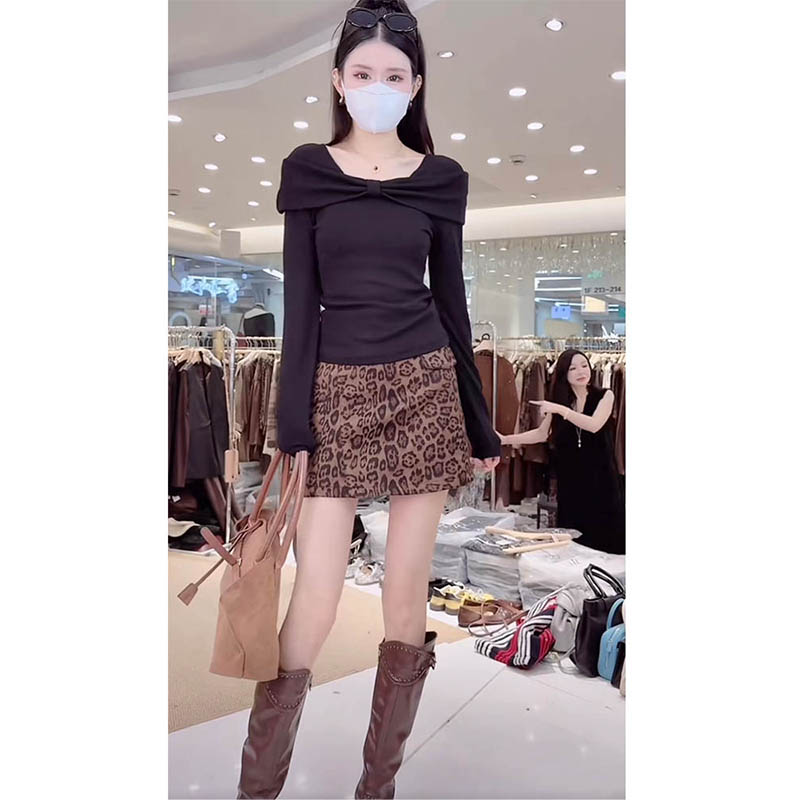 高腰显瘦短款豹纹半身裙女A字