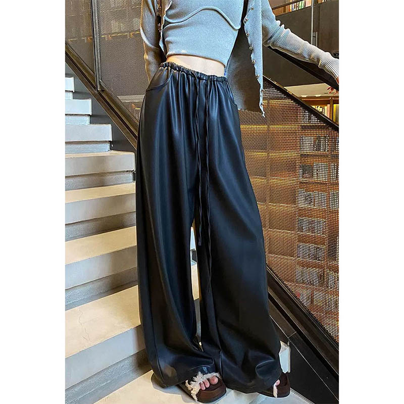 秋冬季PU皮阔腿裤托底裤女宽松