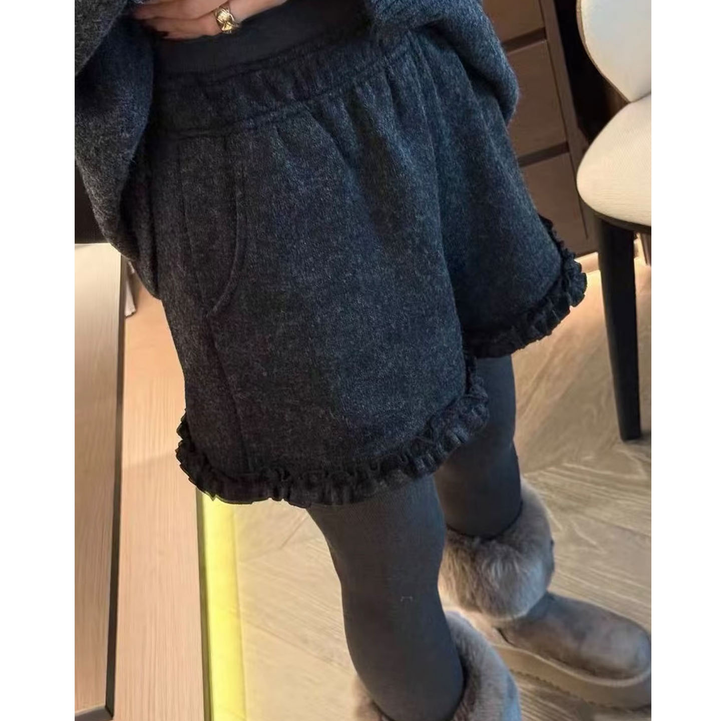 木耳边毛呢短裤女冬季百搭加厚