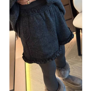 木耳边毛呢短裤女冬季百搭加厚2025新款韩版加绒打底阔腿裤子减龄