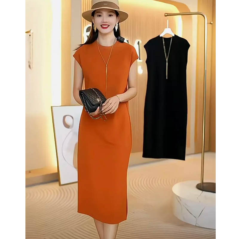 夏季气质长裙女侧开叉纯色简约