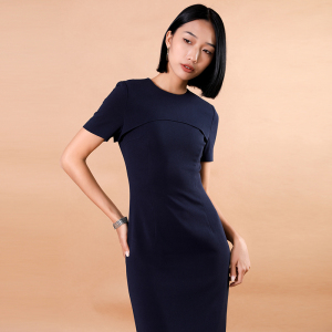 BRAND BY MEI【摩登职场系列】设计感斗篷假两件式职场修身连衣裙