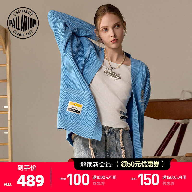 PALLADIUM帕拉丁上装V领史努比图案女款开襟毛衫19125