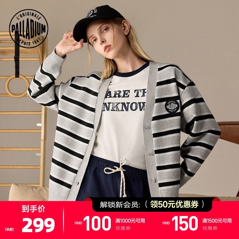 PALLADIUM帕拉丁秋冬新品复古运动时尚女款翻领开襟毛衫19