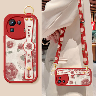 适用小米11手机壳xiaomi11pro新款女士11ultra红色玫瑰腕带支架挂绳小羊皮MI11青春活力版保护套防摔硅胶软壳