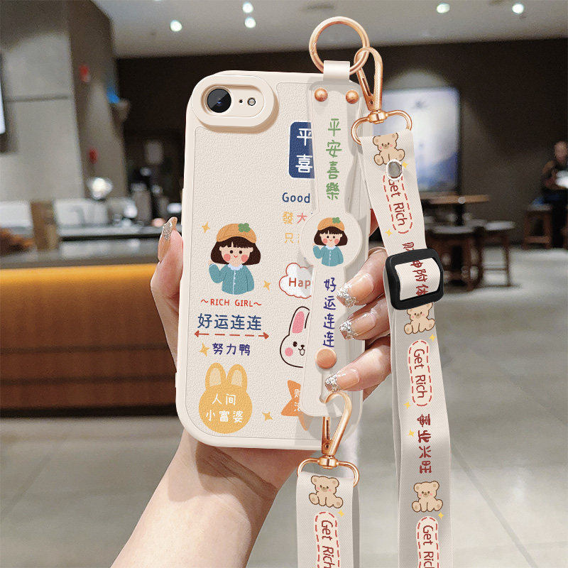 适用苹果16手机壳iphone16pro新款16e女生IP16plus腕带支架挂绳16promax小羊皮硅胶软全包防摔好运连连保护套