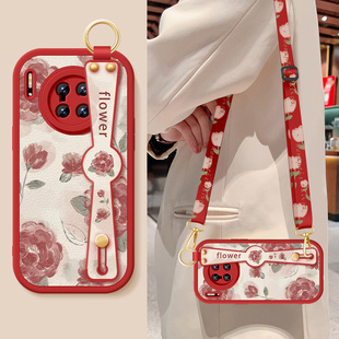 适用华为mate30手机壳mate30pro新款女士Mate20x红色玫瑰20Pro腕带支架挂绳mt20小羊皮保护套防摔硅胶软外壳