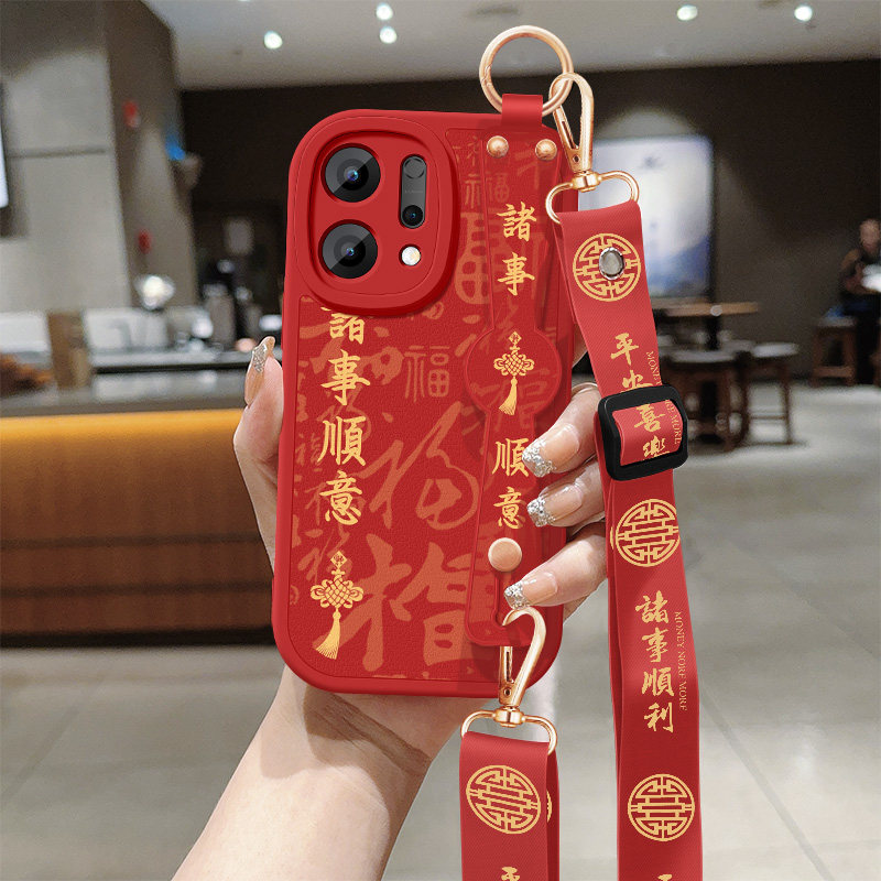 适用opporeno14手机壳Reno14pro新款女诸事顺意背斜挎腕带支架挂绳小羊皮防摔PLA110硅胶软壳PKZ110外保护套