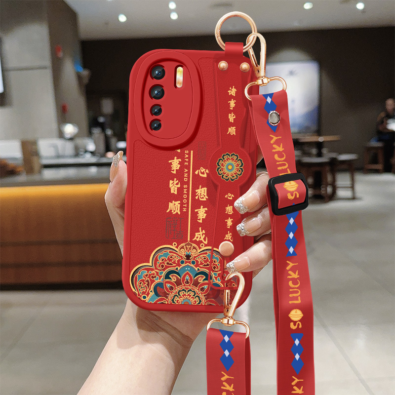 oppoa95手机壳a96新款a97小羊皮a93保护套opa91/a93s/5g诸事皆顺a92s背带斜跨腕带oppo挂绳防摔硅胶软壳适用