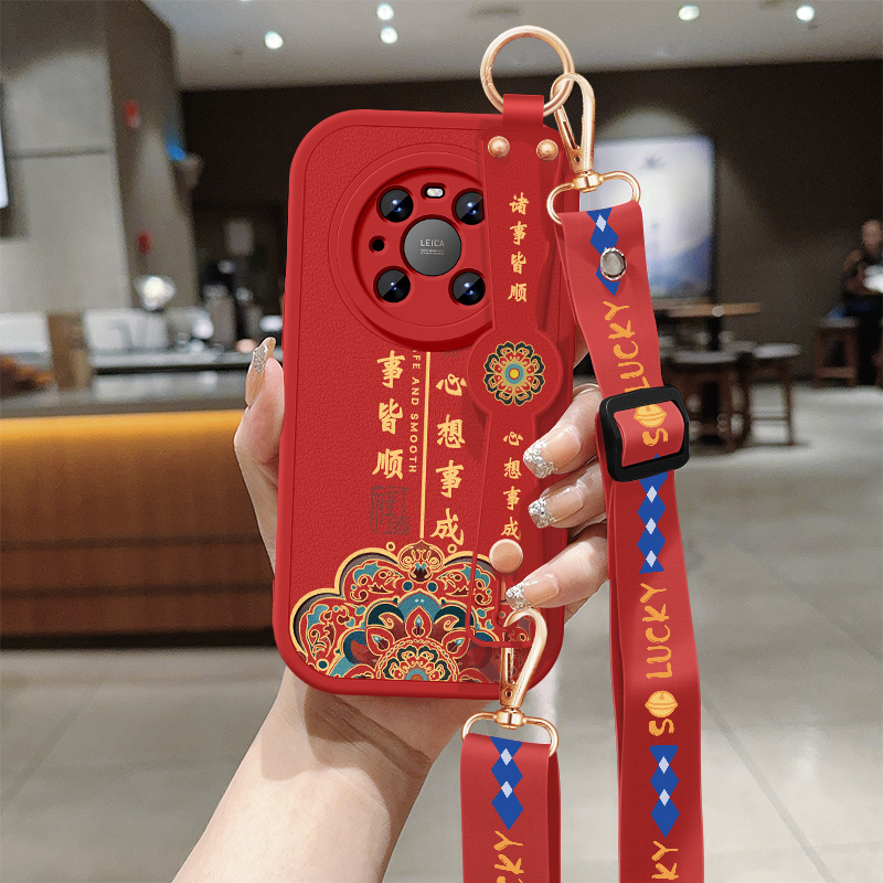 华为mate40手机壳mate40pro新款小羊皮保护套诸事皆顺背带斜跨腕带挂绳mate40e防摔mt40epro女生NOH-AN00适用
