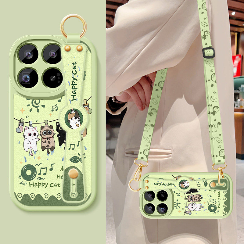 适用小米15手机壳xiaomi15spro新款女士MIUI15ultra卡通小猫腕带支架挂绳15Pro小羊皮保护套硅胶软5G防摔外壳