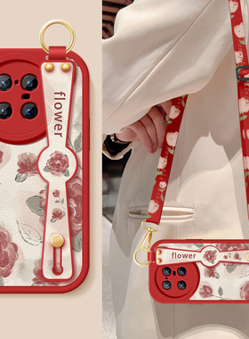 适用vivox90手机壳新款女士x90s红色玫瑰腕带支架挂绳小羊皮x90pro+保护套VIVO硅胶软x90Pro全包防摔5g高级外