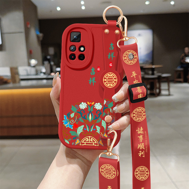 适用红米note11手机壳11pro新款女平安喜乐redminote11tpro+背斜跨腕带挂绳硅胶11se/11e/11rproepro软保护套