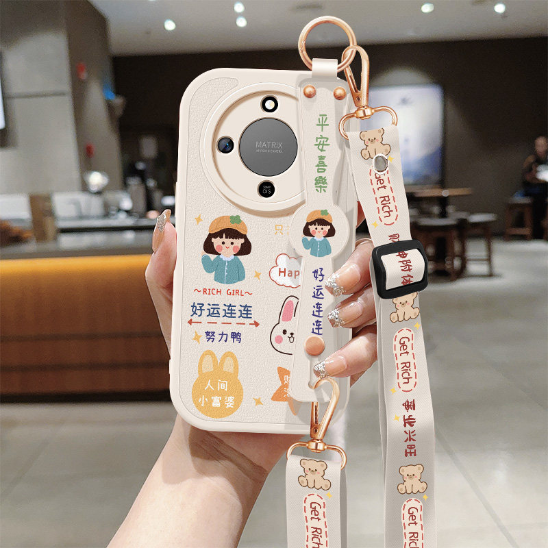荣耀X70ProMax手机壳新款华为honorx70焕新版小羊皮防摔全包MTN-AN00保护套5G好运连连腕带挂绳硅胶软女适用