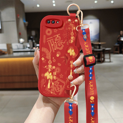 适用oppor11手机壳r11s新款女士oppor9红色小马带挂绳r9s小羊皮OPPO新年保护套防摔0pp0硅胶软壳高级全包外壳