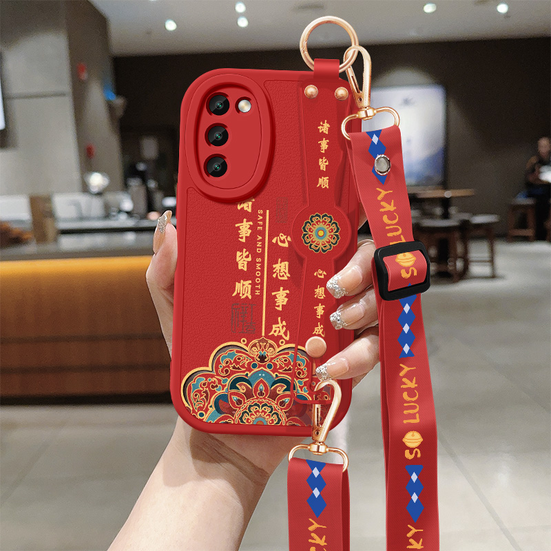 oppoa56手机壳a57新款小羊皮保护套诸事皆顺背带斜跨腕带支架opa58x挂绳oppoa55/a56s/a55s硅胶软壳a58女适用