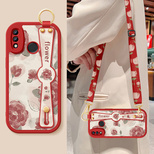 适用华为nova4手机壳nova3新款女士nova3i红色玫瑰nova4e防摔VCE-AL00硅胶软navo腕带支架挂绳小羊皮保护套外