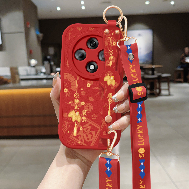 适用oppoa3手机壳a3i新款女生5G版红色a3iplus小马带挂绳a3pro小羊皮新年保护套OPPO活力版a3x防摔硅胶软外壳