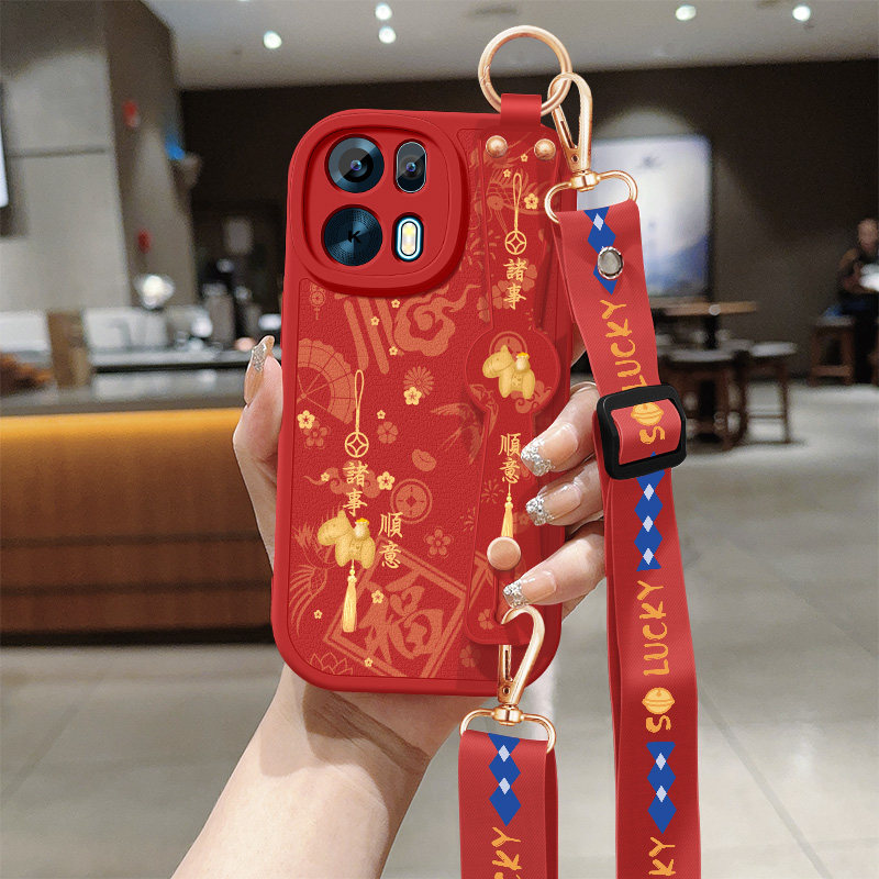 oppok15pro手机壳新款OPPOK15Pro+小羊皮全包防摔保护套红色小马斜挎腕带挂绳PMG110硅胶软女PMH110超薄适用