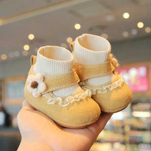 冬季加绒婴儿鞋0-2岁女宝宝保暖防滑高袜筒防掉学步棉鞋