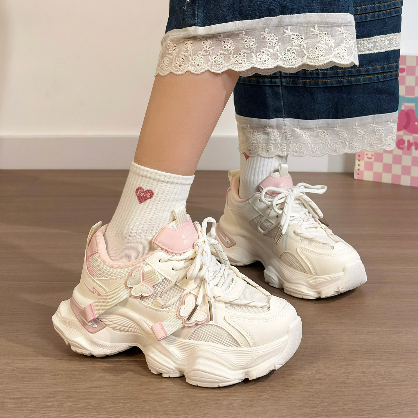 人本老爹鞋厚底增高鞋子女2025新款爆款夏季网面透气不累脚休闲鞋