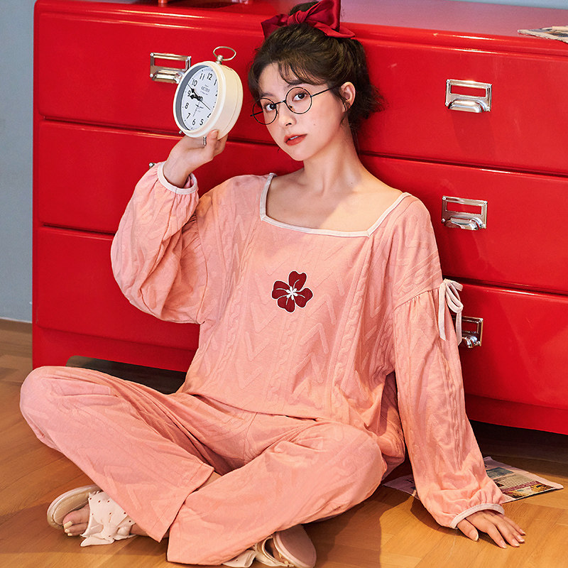 杜秀睡衣女纯棉长袖长裤秋冬两件套装2023年新款春秋季薄款家居服