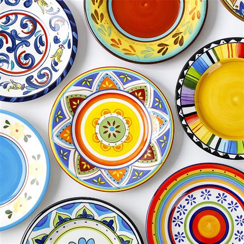 客美式手绘陶瓷盘子创意家用釉下彩餐具平盘8英寸个性装饰盘