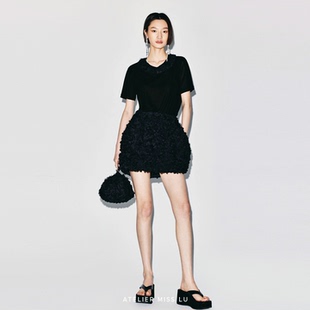 AtelierMissLu【砰砰芝麻丸】2026春夏花瓣肌理圆弧收口花苞短裙