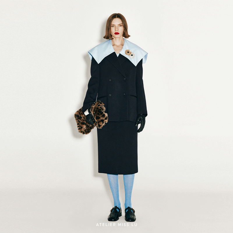 双排扣复古廓形绵羊毛西装外套