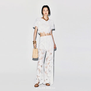 上衣 2026春夏光影镂空蕾丝系带花苞袖 AtelierMissLu 月光奶泡