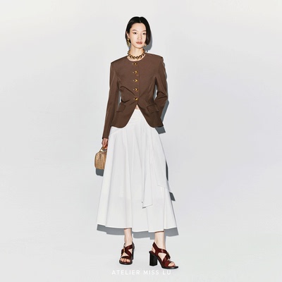 AtelierMissLu【香榭丽落叶】2026春夏金属几何扣圆领西装外套