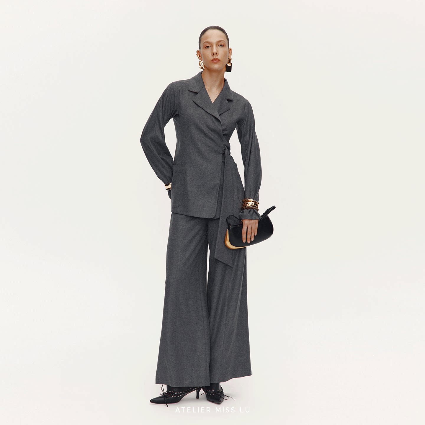 AtelierMissLu【灰调纽约诗】2025秋冬老钱风绵羊毛混纺西装外套