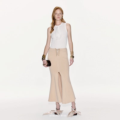 交叉绑带设计前开衩鱼尾长裙