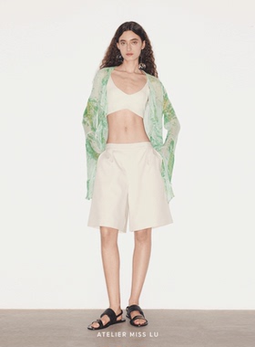 AtelierMissLu【科莫湖】2024春夏定染印花桑蚕丝荷叶边阔袖上衣