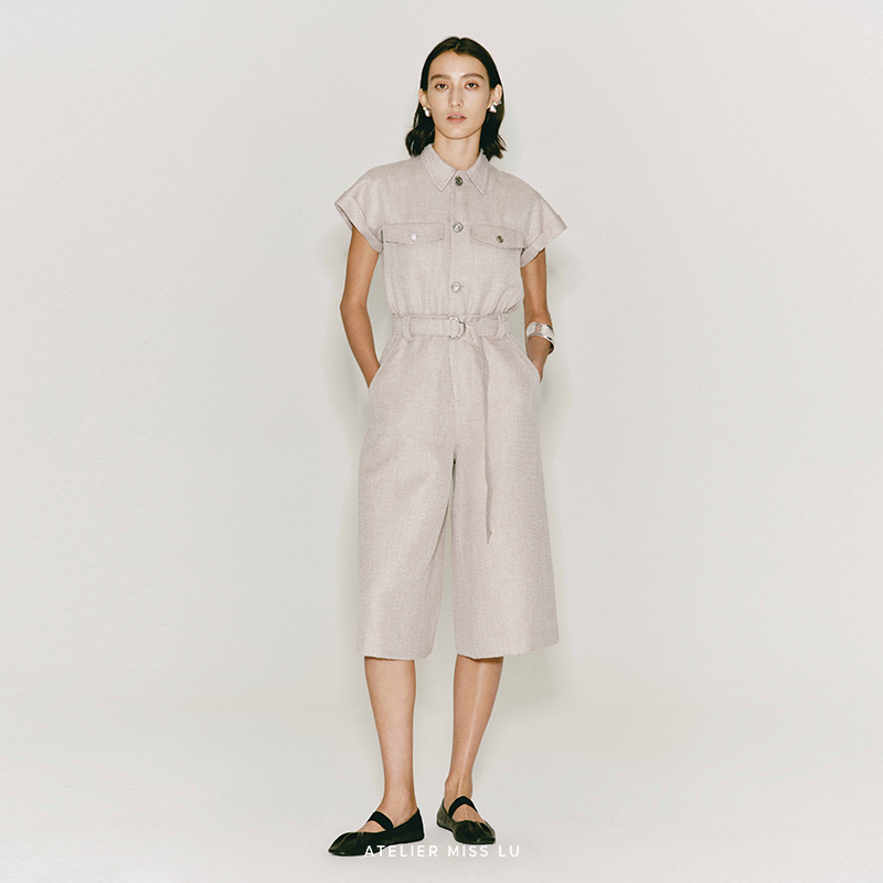 AtelierMissLu【日落沙滩】2024春夏新品造型口袋收腰连体七分裤,女装/女士精品,连体衣/裤,淘宝优惠券,粉丝福利购,淘宝优惠卷